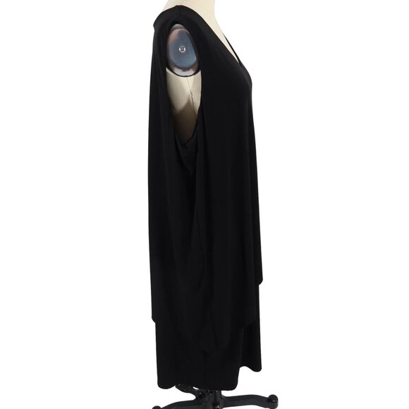 SUSAN GRAVER Liquid Knit V Neck Layered Midi Dress Pullover Stretch 1X Black - Picture 2 of 5